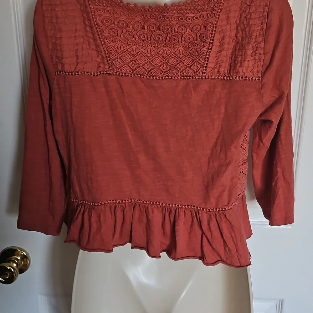 ANTHROPOLOGIE Rust quare neck crochet cotton Croppef top